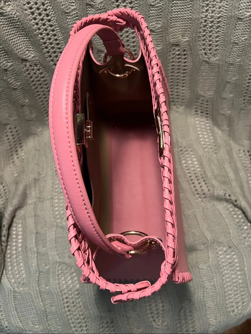 New pink bag with strap and matching wallet.